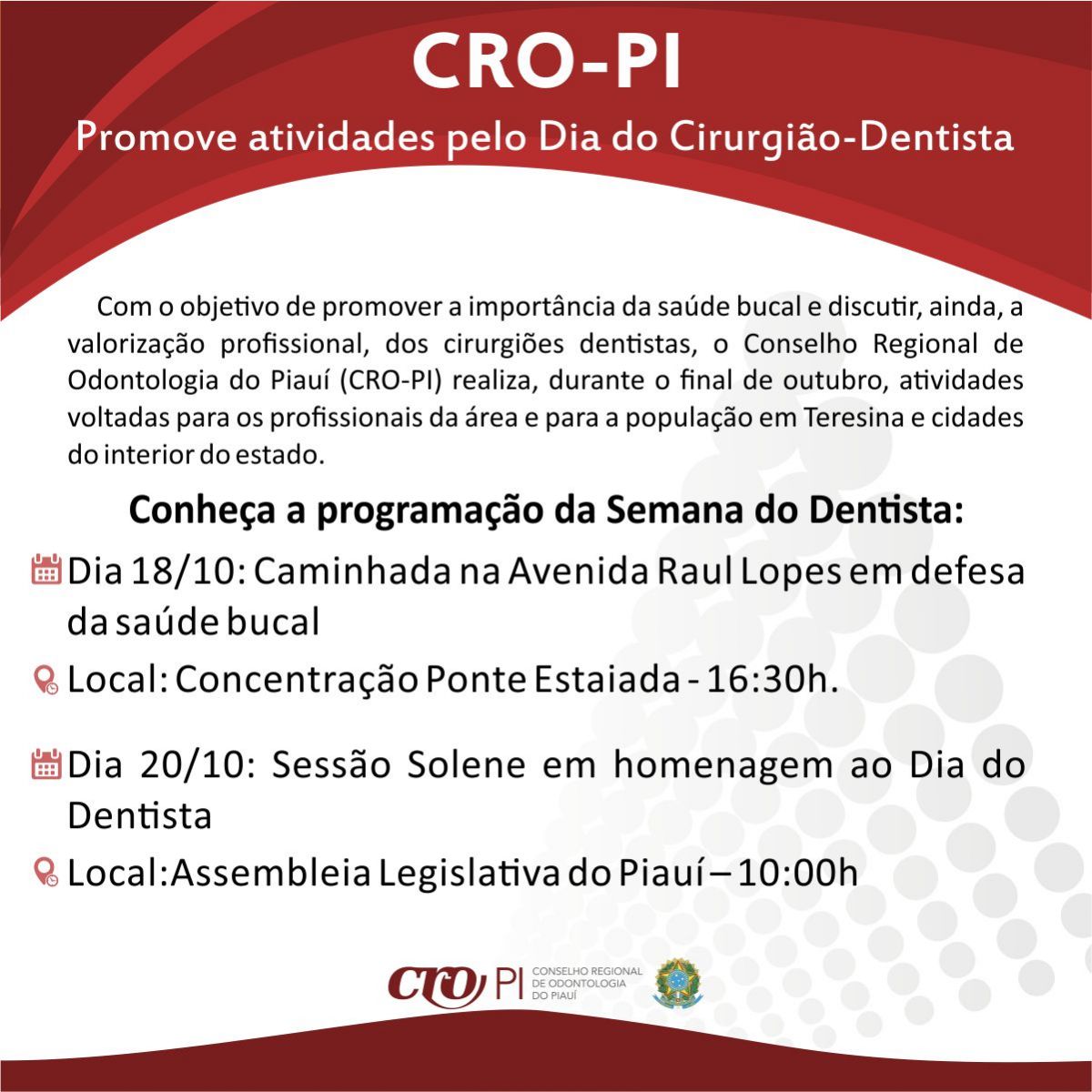 CRO-PI comemora Dia Nacional do Dentista com semana temática
